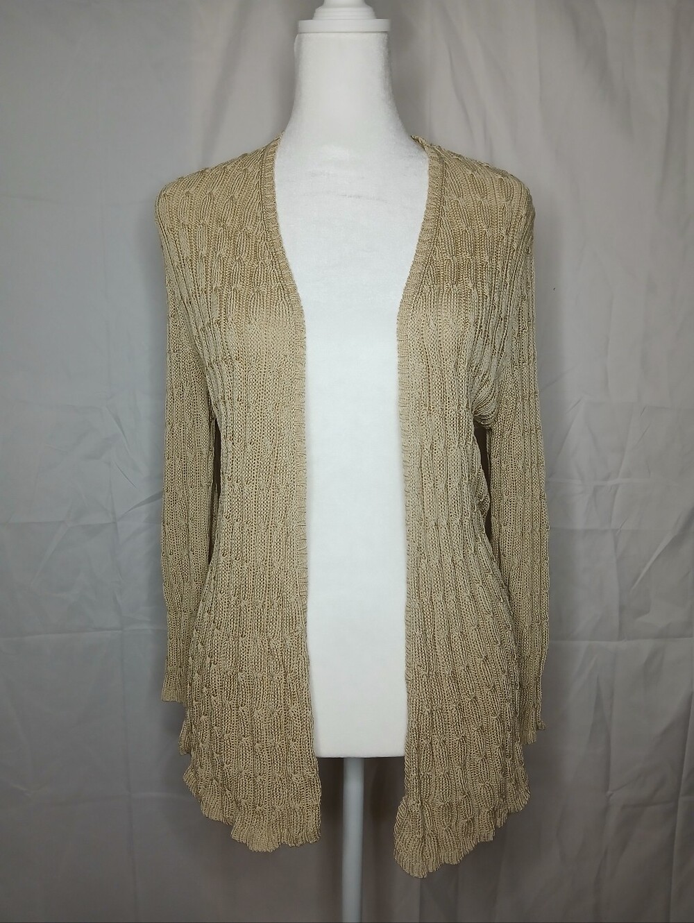 Open-Front Knit Cardigan Sweater in Beige